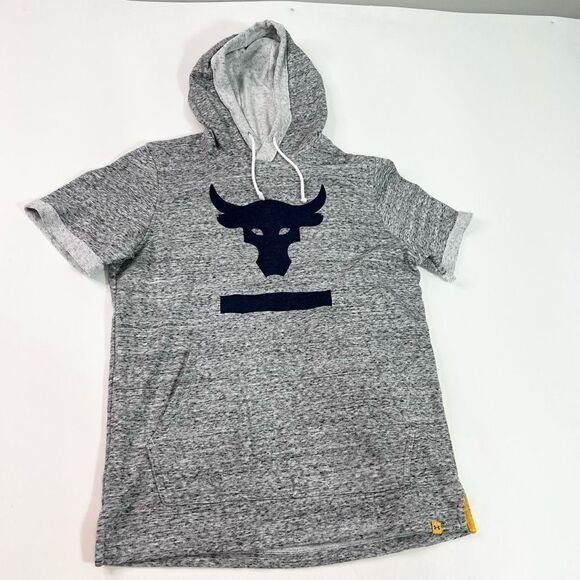 Under Armour Project Rock Terry Hoodie Mens Small Gray Short Sleeve Pullover - Picture 1 of 9